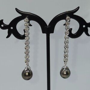 14K White Gold custom 1.0 CTW Diamond & Pearl Earrings